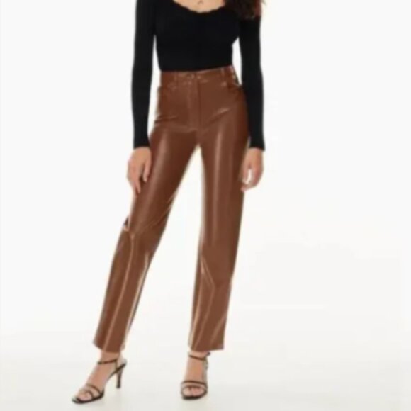 NWT Wilfred Melina Faux Leather Brown High Rise Straight Leg Pants Size 4 $148. - Picture 1 of 7